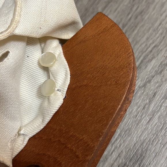 Vintage Linen Handmade Handbag Purse White Wooden Handle With Flower Embroidery - Picture 8 of 10